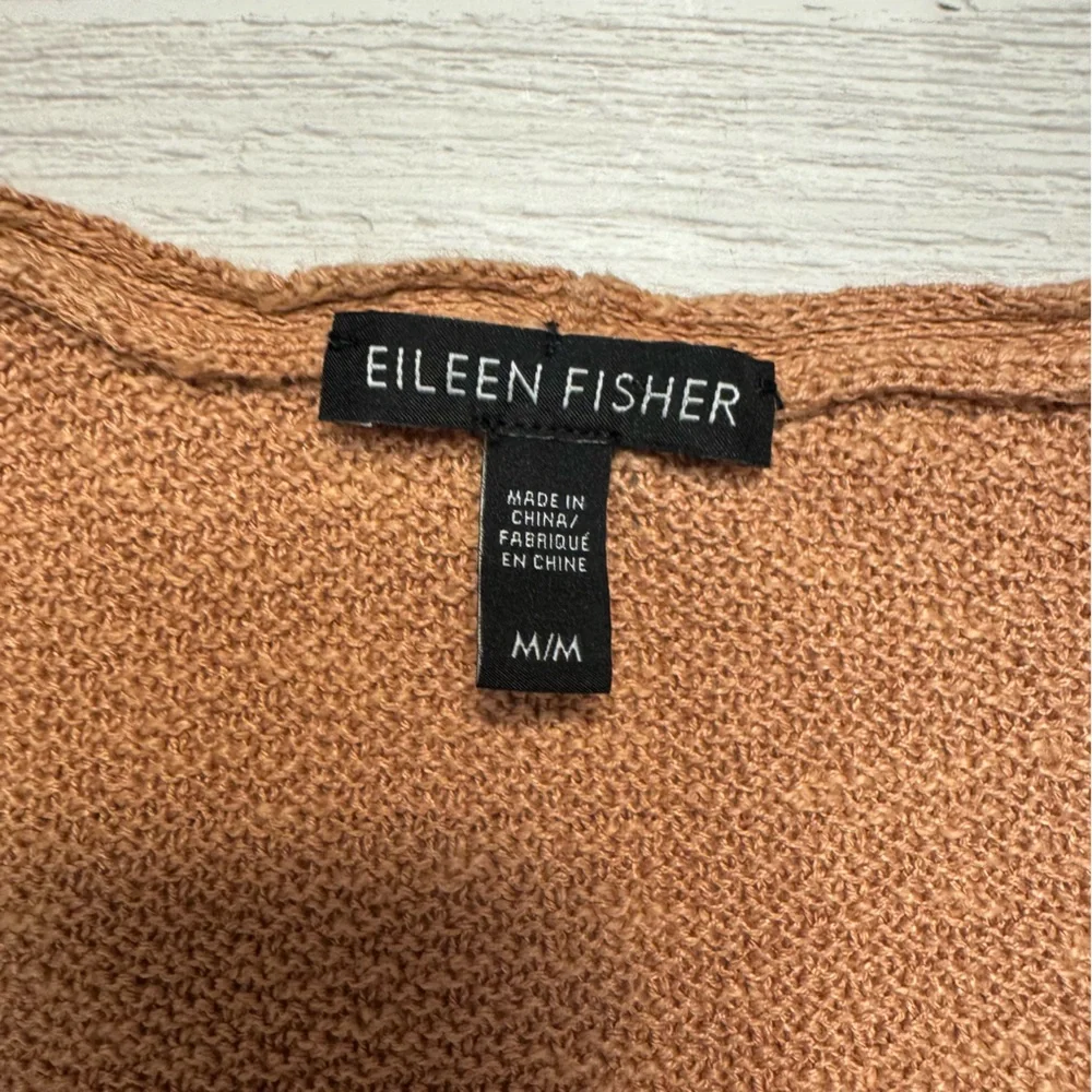 Eileen Fisher Organic Linen Cotton V-Neck Knit Top Warm Tan M, Capsule Wardrobe - Picture 7 of 9